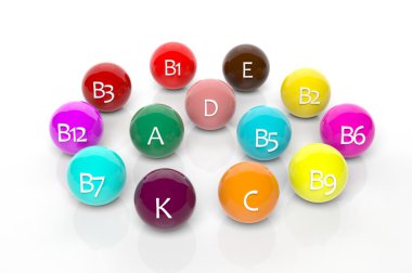 Vitaminler üzerine beyaz izole topluluğu