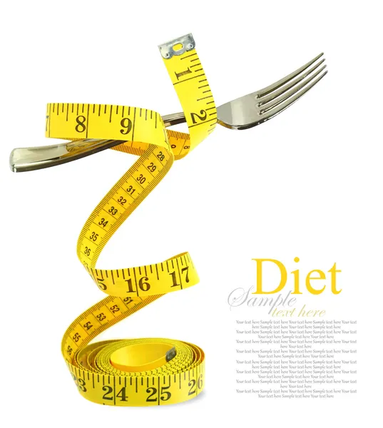 Balanced diet represented by a fork on measuring tape — Stock Photo, Image