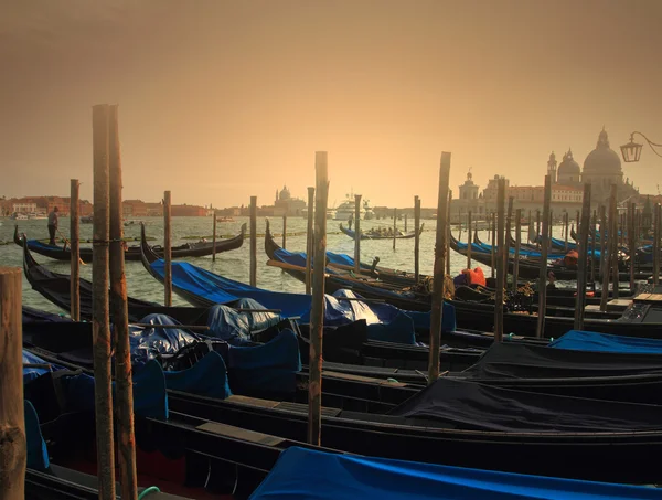Traditional gondolas in Venice at dusk — Stock Photo, Image