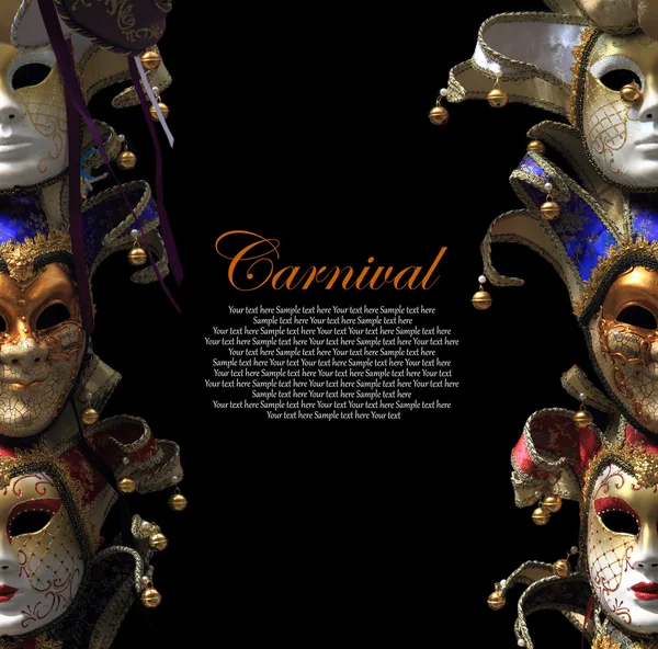 Vintage venetian carnival masks on black background — Stock Photo, Image