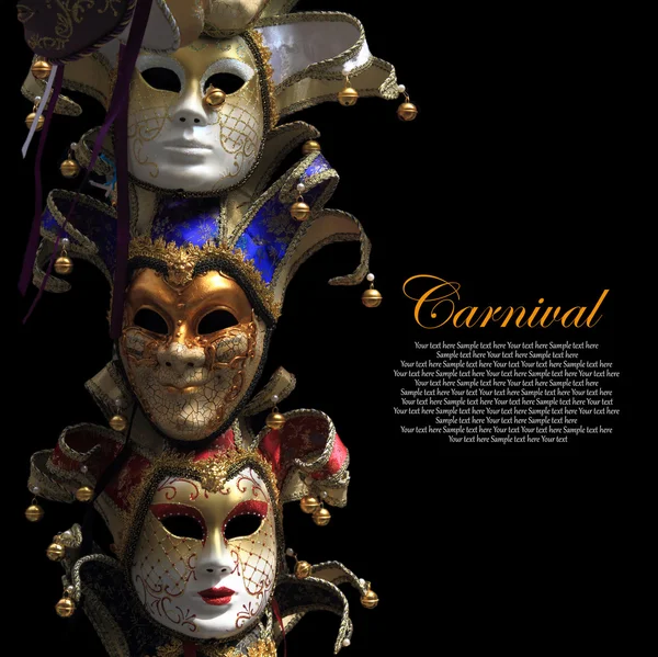 Vintage venetian carnival masks on black background — Stock Photo, Image