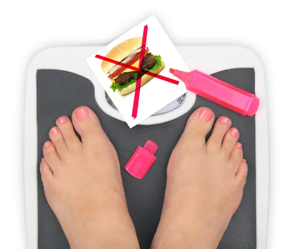 Woman' s feet on bathroom scale — Stock Photo, Image