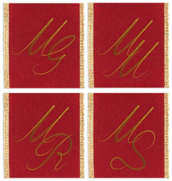Coleção de design de monogramas têxteis em uma fita. MG, MM, MS, MR — Fotografia de Stock
