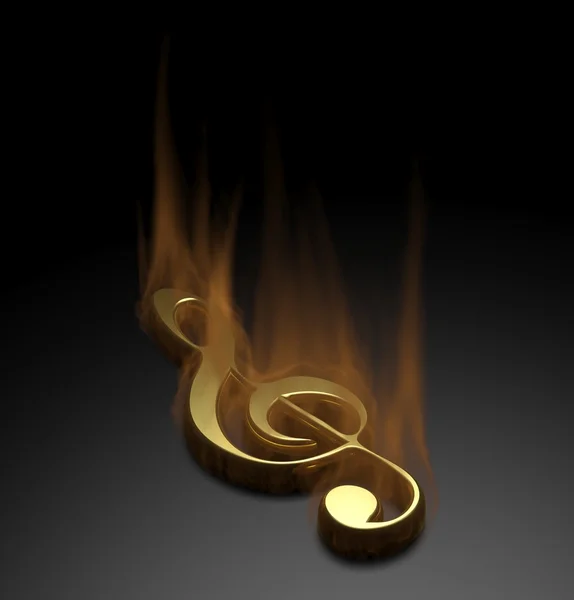 Feuer Musik Note auf schwarzem Hintergrund — Stockfoto