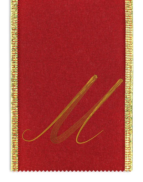Textile monogram letter M on a ribbon — Stock Photo, Image
