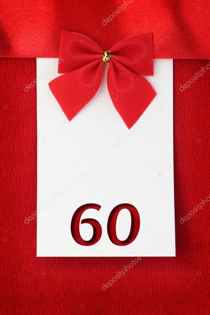 Number sixty on red greeting card