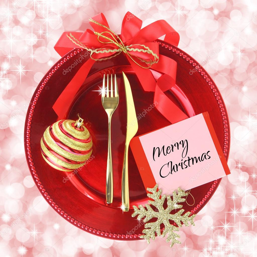 Red Christmas plate on elegance background