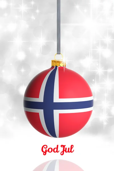 Merry christmas van Noorwegen. Kerstmis bal met vlag — Stockfoto