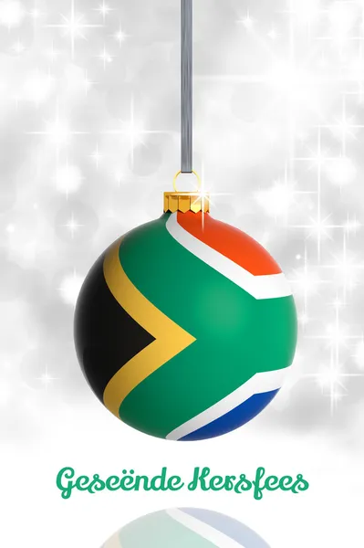 Wesołych Świąt z Republiki Południowej Afryki. Boże Narodzenie Kula z flagą — Zdjęcie stockowe