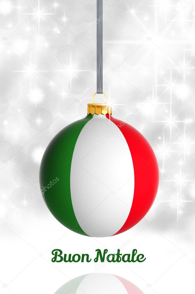 Merry Christmas from Italy. Christmas ball with flag