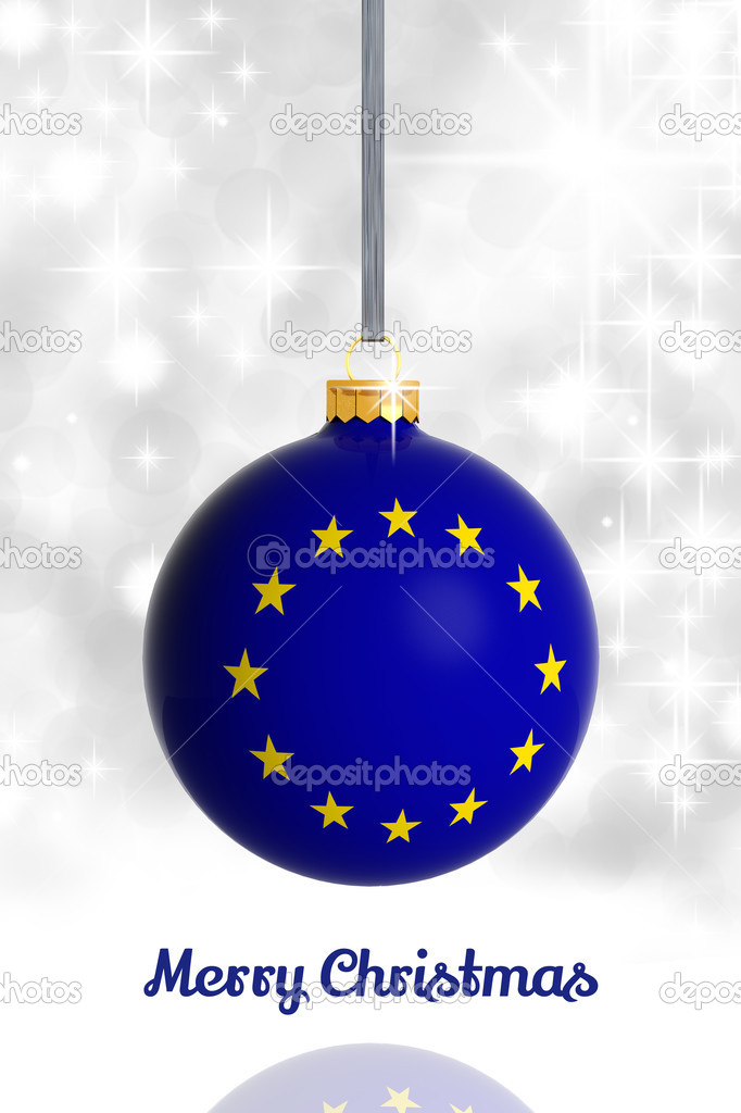 Merry Christmas from European union. Christmas ball with flag