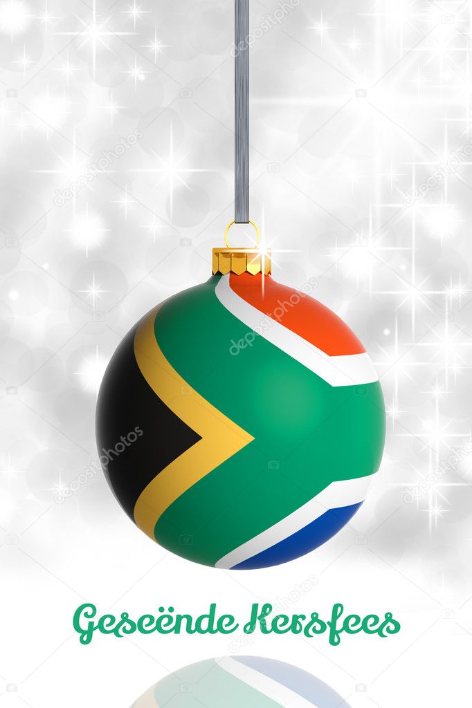 Merry Christmas from South Africa. Christmas ball with flag