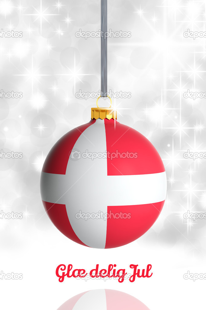 Merry Christmas from Denmark. Christmas ball with flag