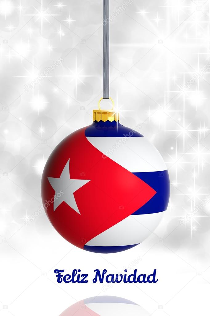 Merry Christmas from Cuba. Christmas ball with flag