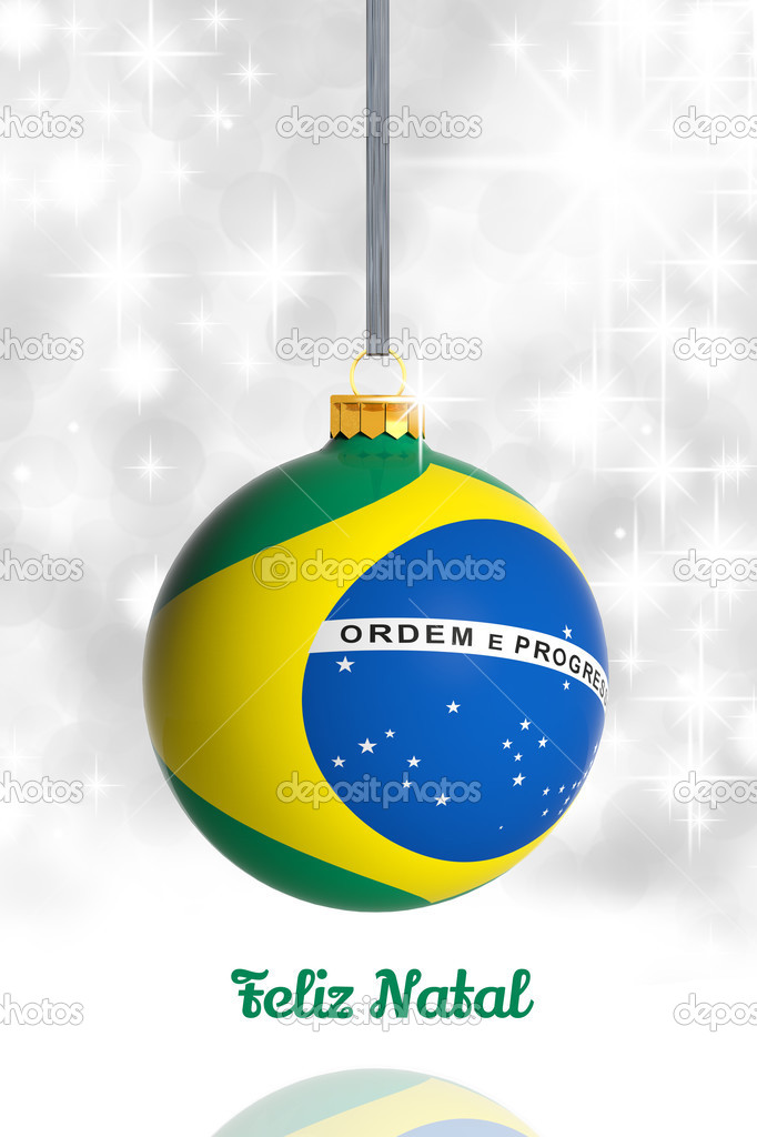 Merry Christmas from Brazil. Christmas ball with flag