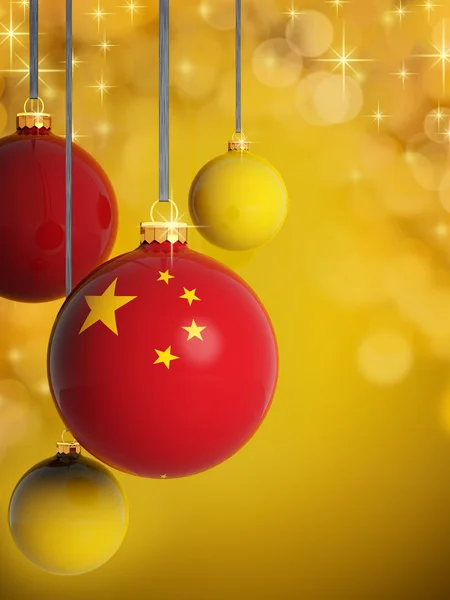 Новорічні кулі з китайських прапор перед фону фари — стокове фото