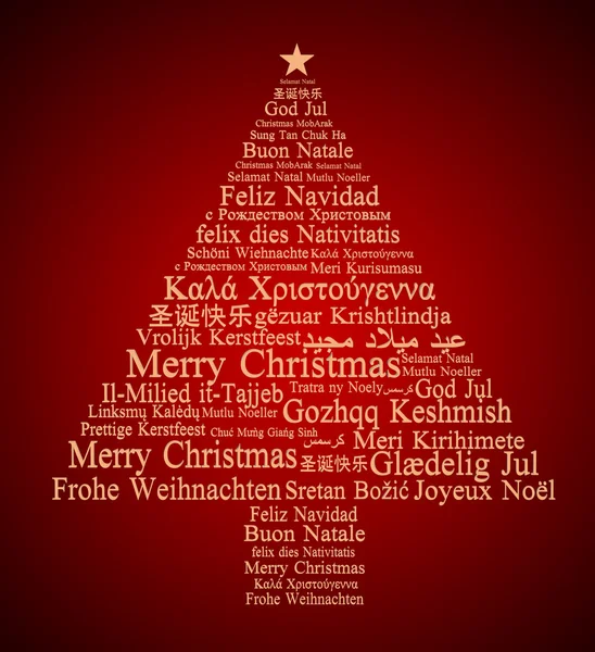 Merry Christmas in different languages forming a Christmas tree — Stock Photo, Image