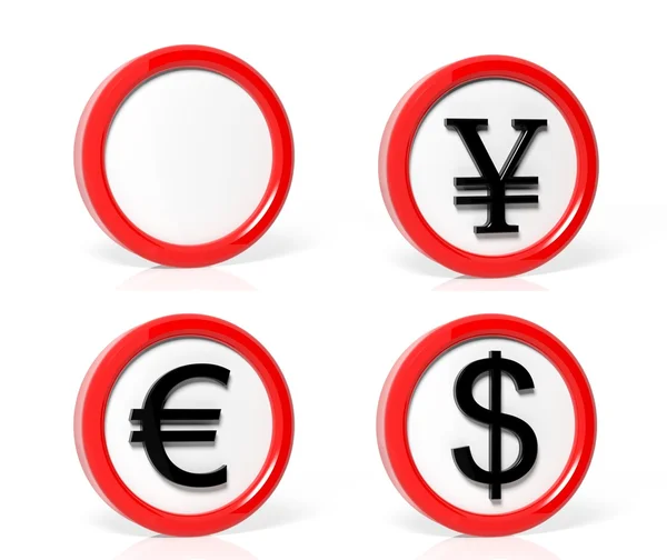 Gyűjtemény a pénz szimbólumok közlekedési jelek a elszigetelt fehér háttér — Stock Fotó