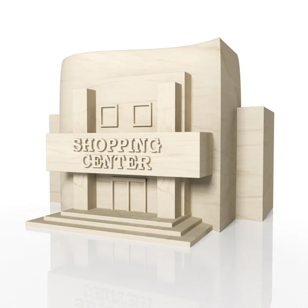 3D καθιστούν του το εμπορικό κέντρο, κτίριο με τη σκέψη, που απομονώνονται σε λευκό — Φωτογραφία Αρχείου