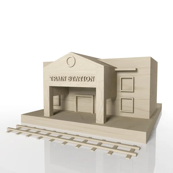 Rendering 3D dell'edificio della stazione ferroviaria con riflessione, isolato su bianco — Foto Stock