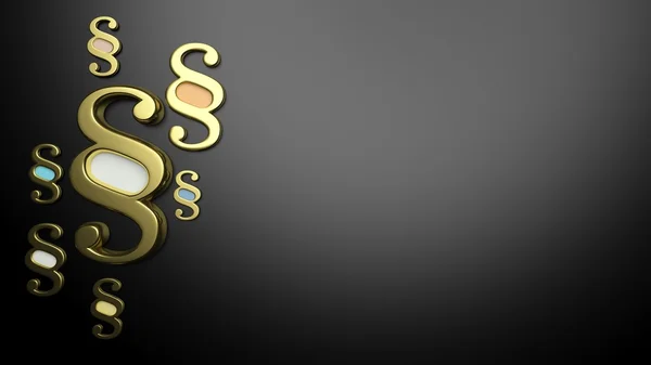 Representación en 3D de símbolos de párrafo dorado sobre fondo oscuro — Foto de Stock