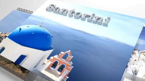 Santorini places to visit in slideshow like set photos and 3d text — Stock Photo, Image