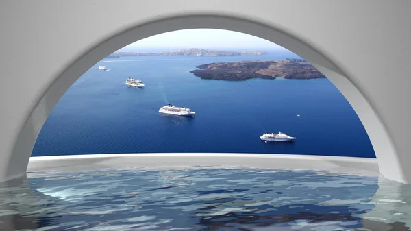 Santorini seascape, top view from hotels swimming pool — Stock Photo, Image