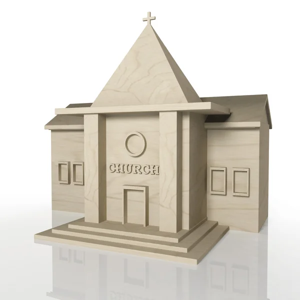 Rendering 3D di edificio ecclesiastico con riflessione, isolato su bianco — Foto Stock