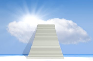 Mavi gökyüzü bulut ve merdiven, yolu başarı kavramı ile