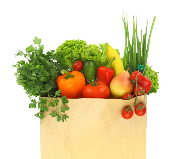 Fresh healthy groceries in a paper bag — Stock Photo, Image