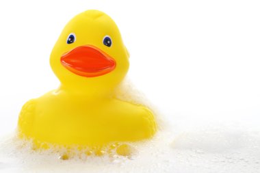 Sarı lastik ördek banyo köpüğü içinde