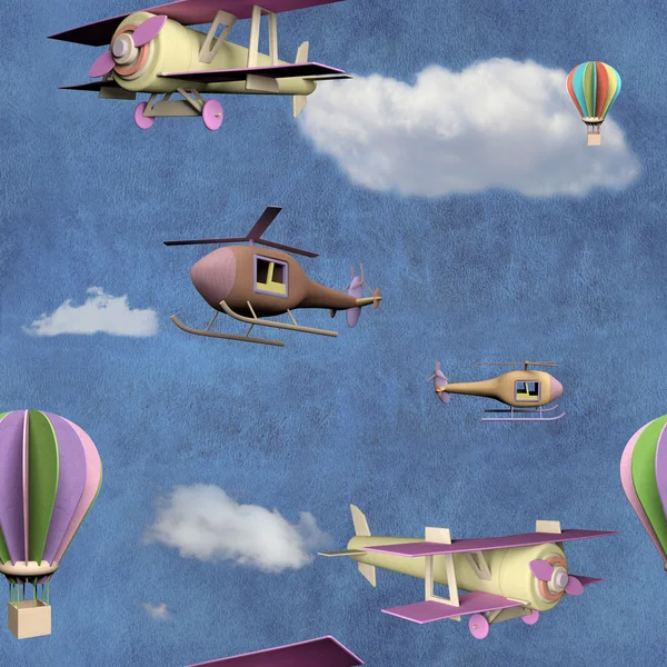 Seamless pattern with flying transportation toys — Stock Photo, Image