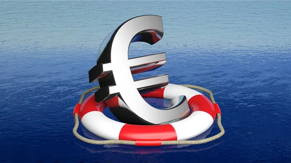 Záchranný pás s symbol měny euro v otevřeném moři — Stock fotografie