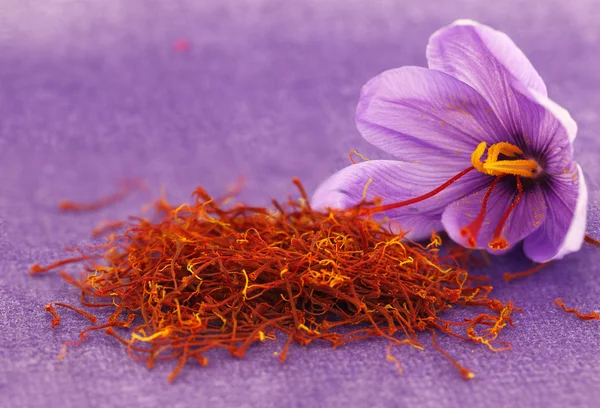 Αποξηραμένα μπαχαρικό σαφράν και σαφράν λουλούδι — Φωτογραφία Αρχείου
