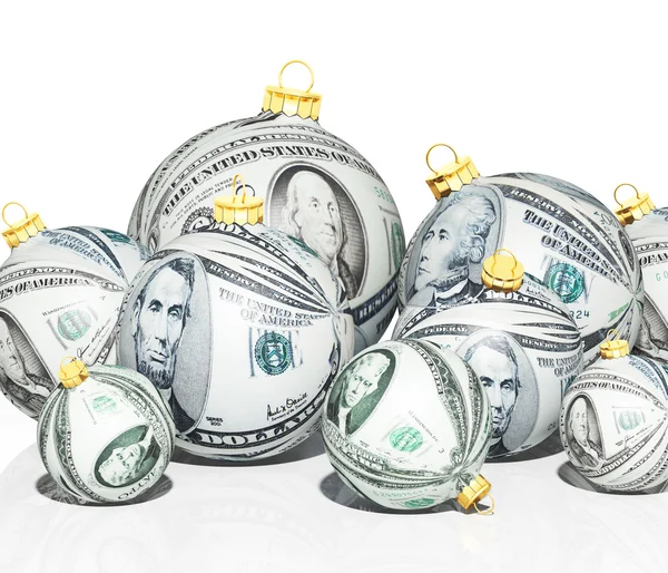 Christmas balls with money texture — Stock Photo, Image
