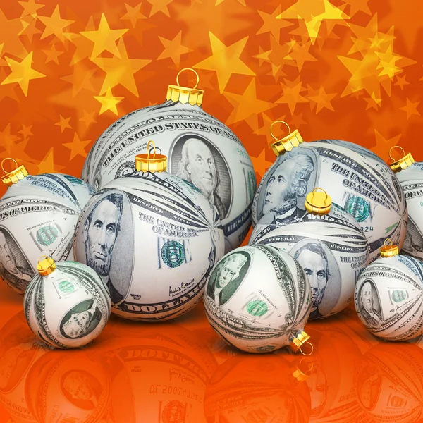 Christmas balls with money texture — Stock Photo, Image