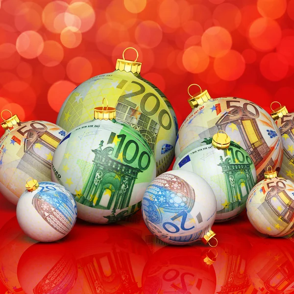Bolas de Natal com textura de dinheiro — Fotografia de Stock