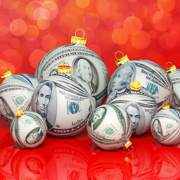 Christmas balls with money texture — Stock Photo, Image