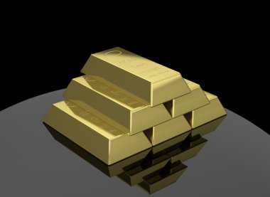 siyah arka plan üzerine izole altın Bar yığını