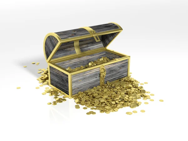 Pecho con monedas de oro aisladas en blanco — Foto de Stock