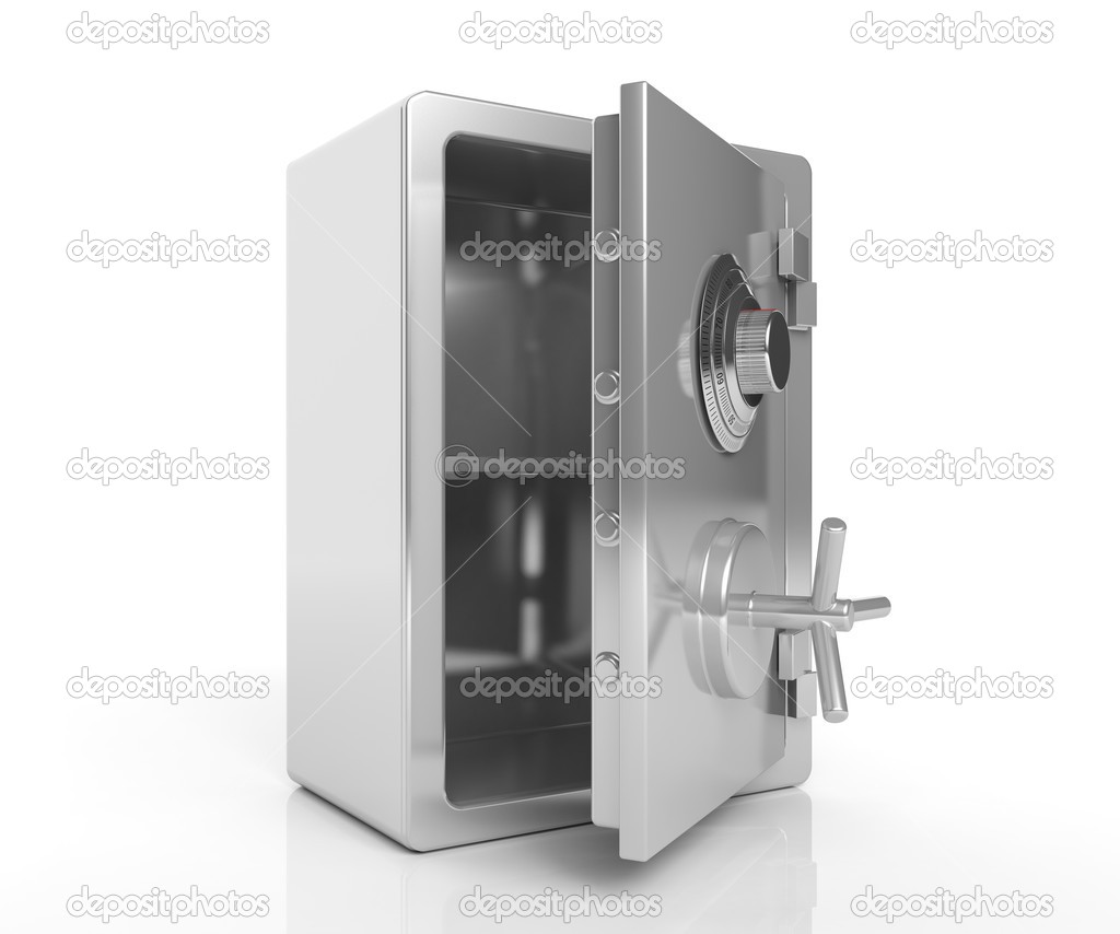 Security steel empty safe isolated on white