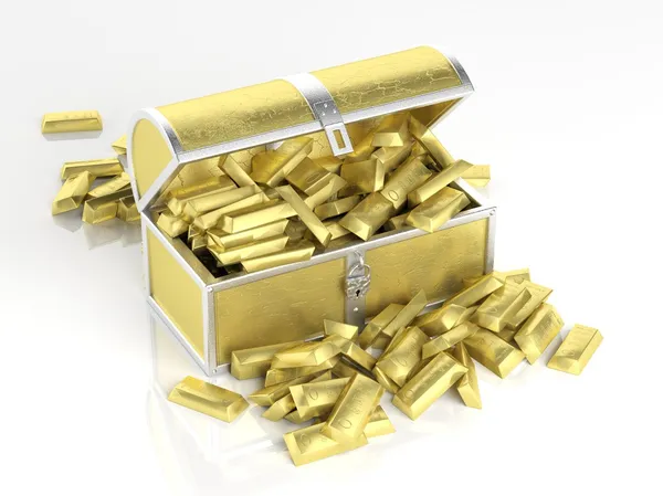 Золотой сундук с золотыми слитками — стоковое фото