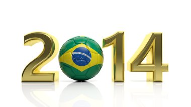 Brezilyalı futbol topu ile üzerine beyaz izole altın 2014