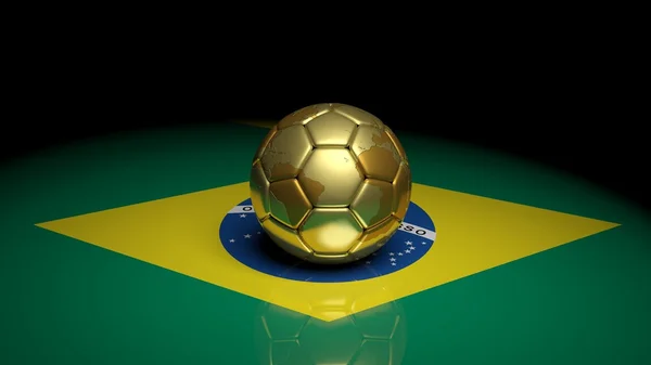 Gold soccer ball on Brazilian flag — Stock Photo, Image