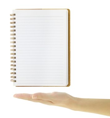 el sunulması üzerine beyaz izole boş defter şablon astarlı