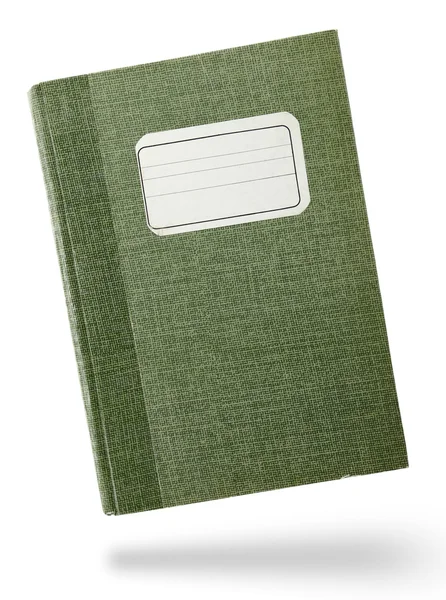 Frente notebook capa dura verde isolado em branco — Fotografia de Stock