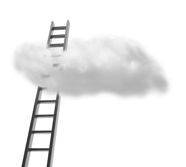 Escaliers avec nuage isolé sur blanc, concept de réussite commerciale — Photo