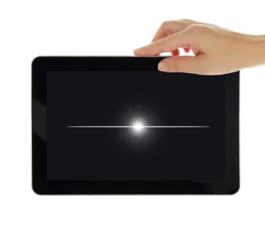 siyah tablet ile ekran üzerinde beyaz izole kapalı