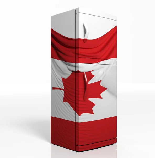 Kanada bayrağı ile 3D buzdolabı bir beyaz izole — Stok fotoğraf