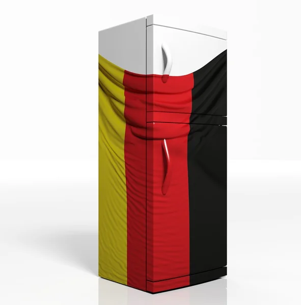 3D kylskåp med tysk flagg isolerade en vit — Stockfoto